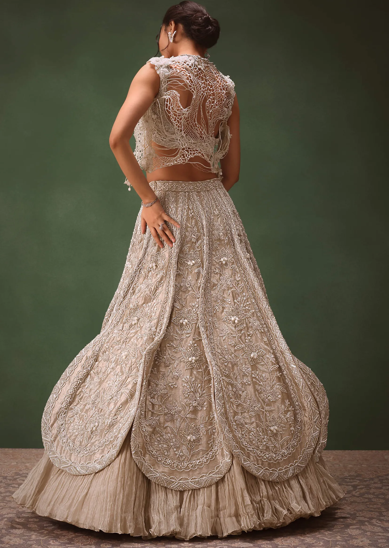 Silver Embroidered Lehenga With Blouse And Jacket