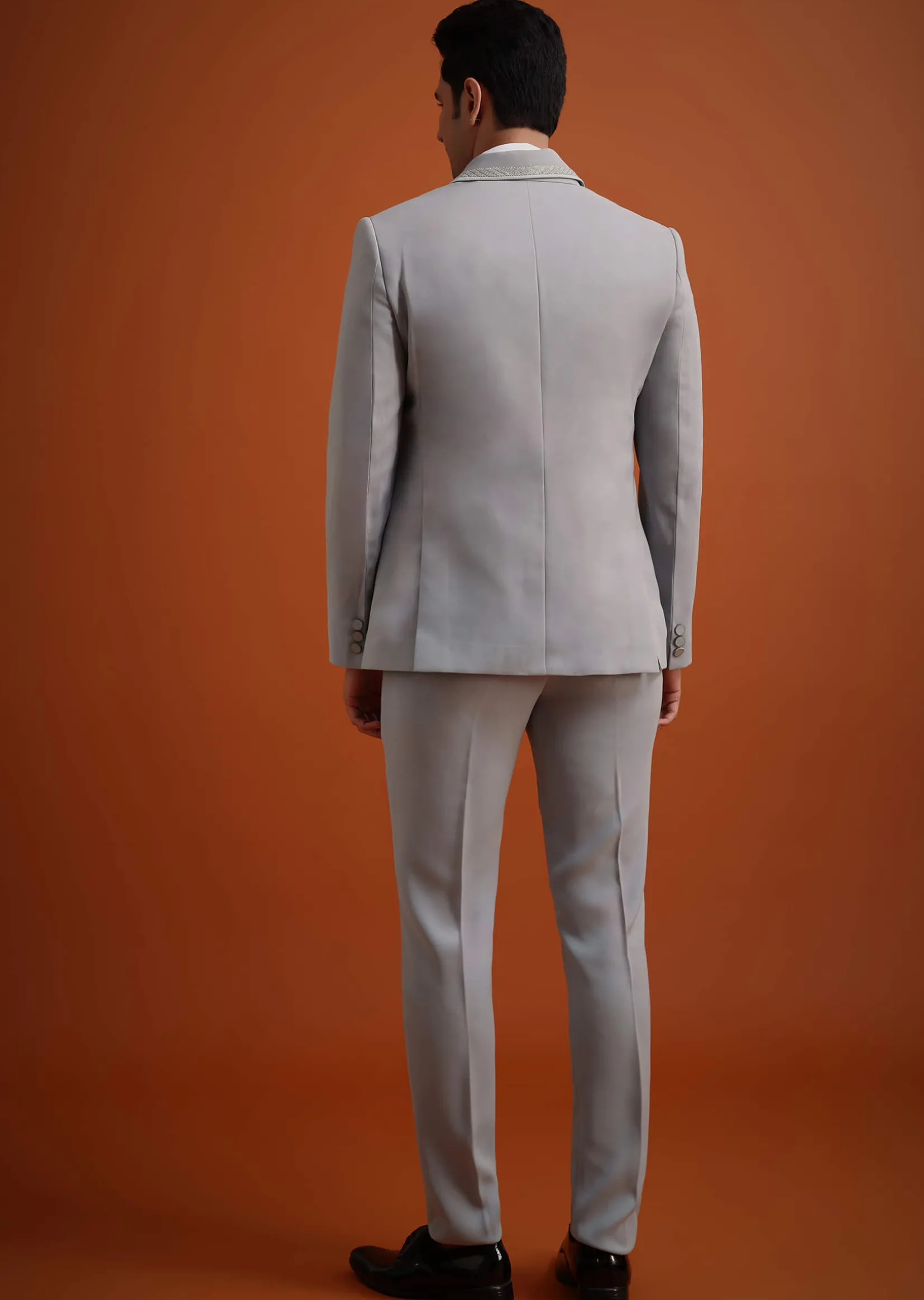 Silver Grey Cutdana Work Tuxedo And Pant Set