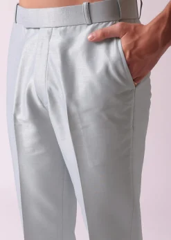 Silver Grey Embroidered Indowestern In Dupion Silk