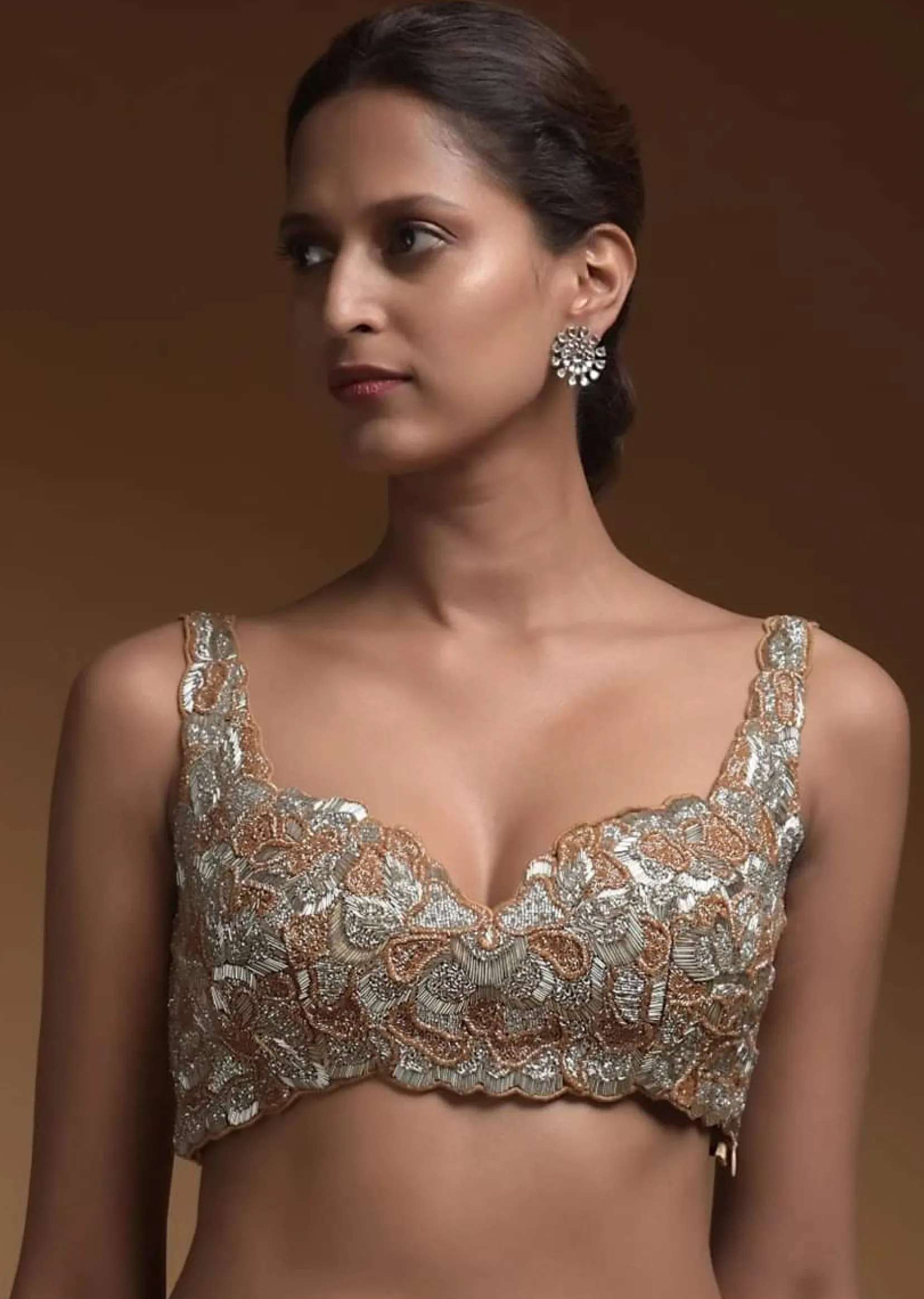 Silver Heavily Hand Embellished Crop Top With Cut Dana And Salli Work