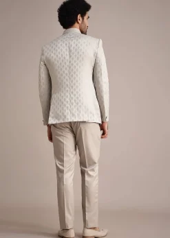 Silver Jodhpuri Suit With Mandarin Collar