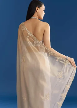 Silver Organza Tissue Saree With Sparkling Border
