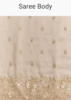 Silver Tissue Saree Embellished With Beads And Sequins