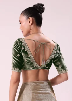 Silver Zari Tissue Saree With Embroidered Emerald Green Stitched Blouse