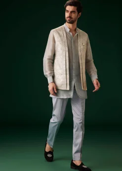 Sky Blue Banarasi Silk Kurta Jacket Set