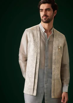 Sky Blue Banarasi Silk Kurta Jacket Set