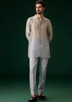 Sky Blue Banarasi Silk Kurta Jacket Set