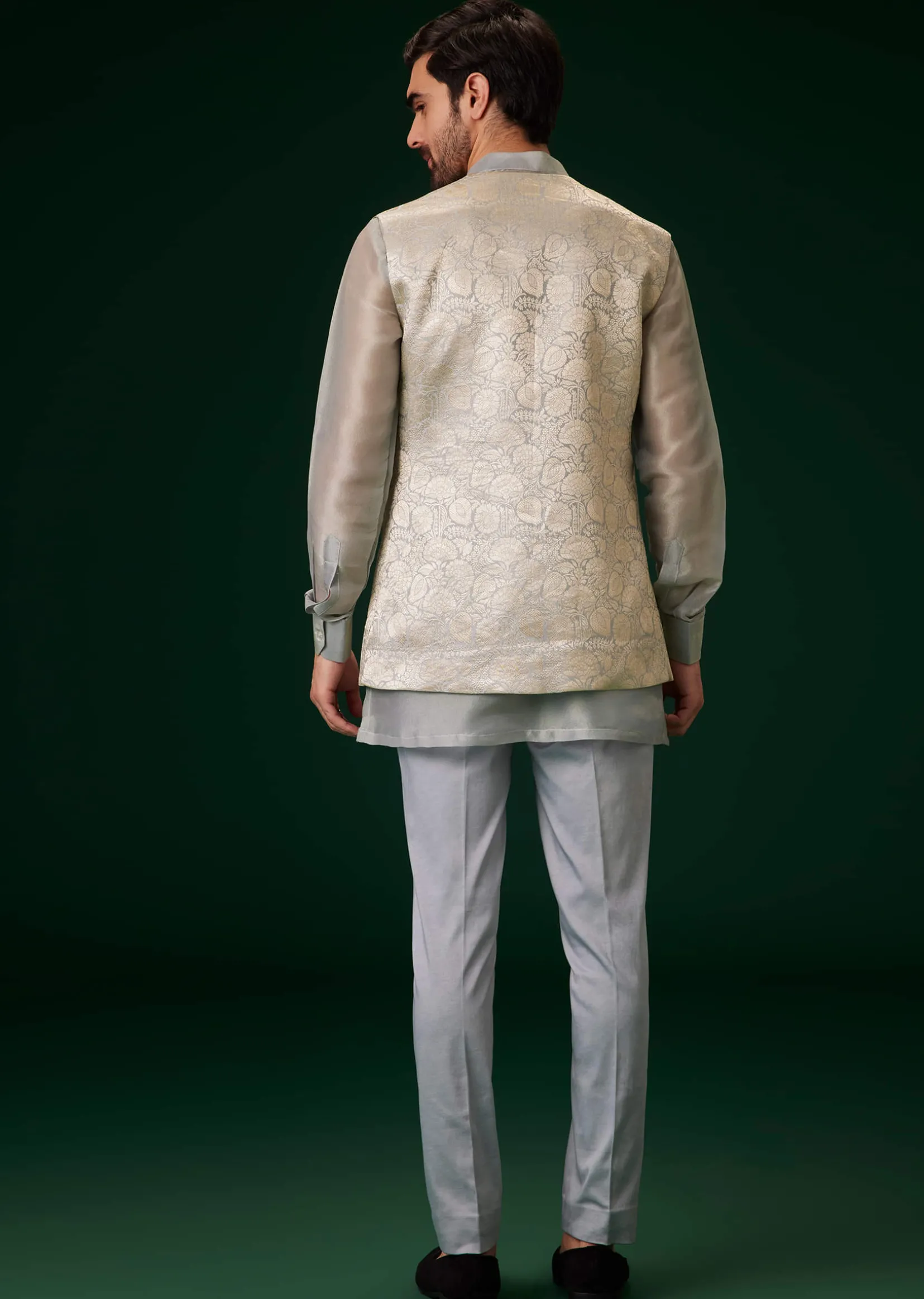 Sky Blue Banarasi Silk Kurta Jacket Set