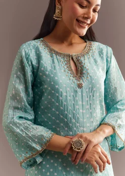 Sky Blue Bandhani Embroidered Kurta Dhoti