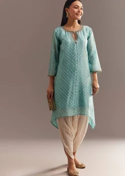 Sky Blue Bandhani Embroidered Kurta Dhoti