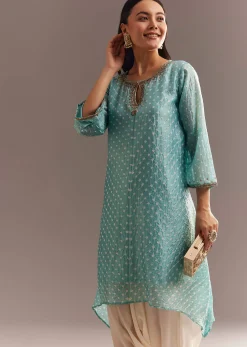 Sky Blue Bandhani Embroidered Kurta Dhoti