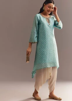Sky Blue Bandhani Embroidered Kurta Dhoti