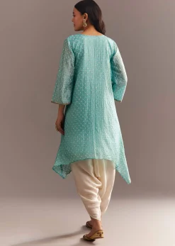 Sky Blue Bandhani Embroidered Kurta Dhoti