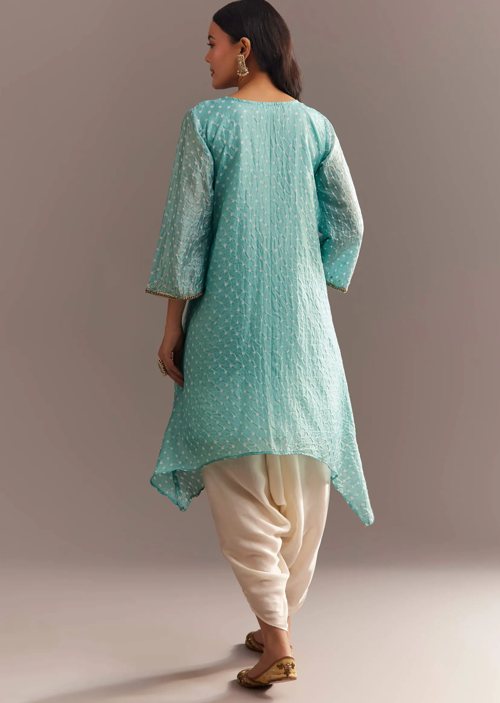 Sky Blue Bandhani Embroidered Kurta Dhoti