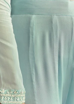 Sky Blue Chinon Kurta Dupatta Set With Moti And Cutdana Work