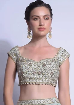Sky Blue Crop Top With Zardosi And French Knots Embroidered Floral Jaal