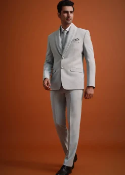 Sky Blue Cutdana Work Polyester Tuxedo And Pant Set