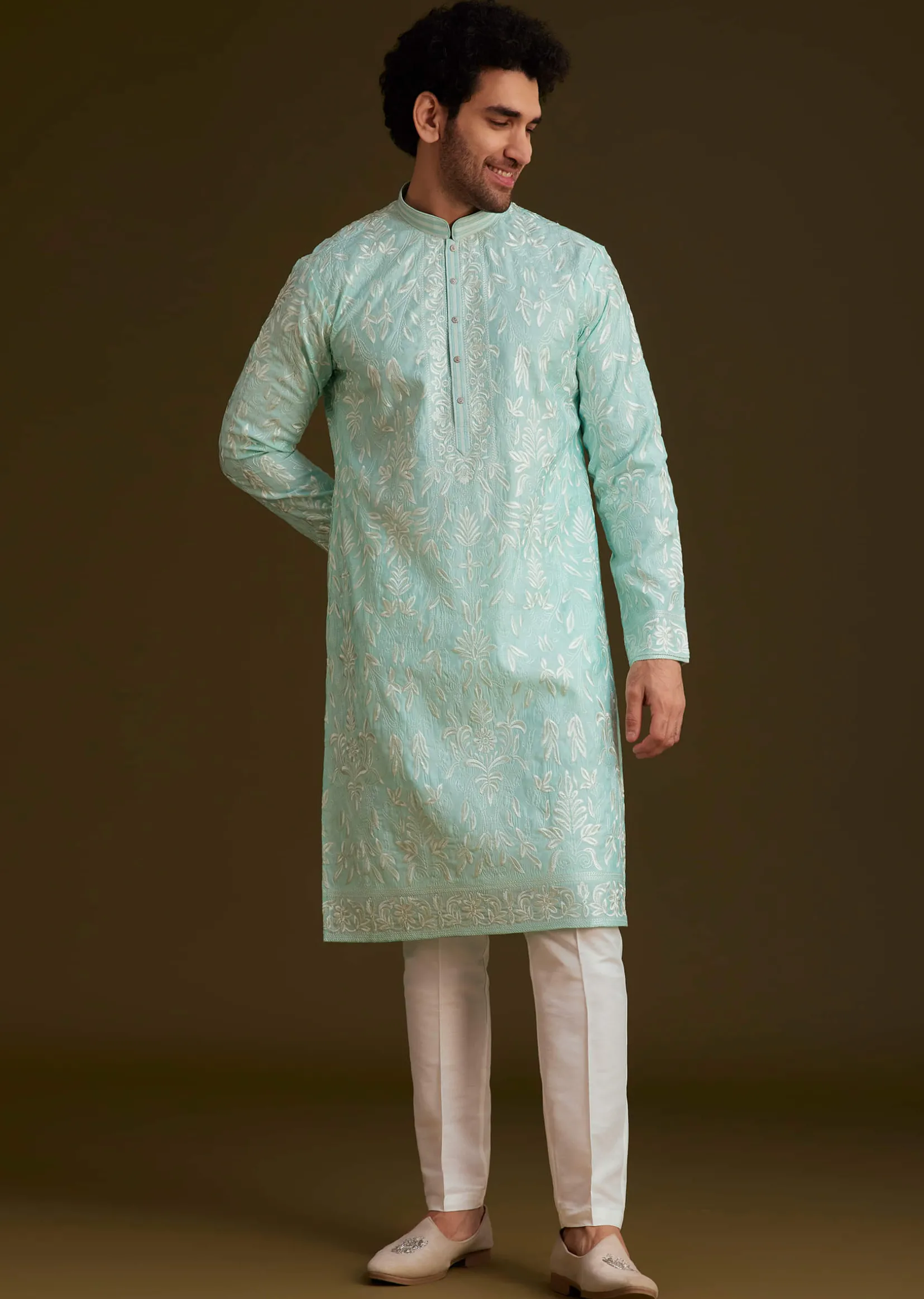 Sky Blue Embroidered Kurta Set