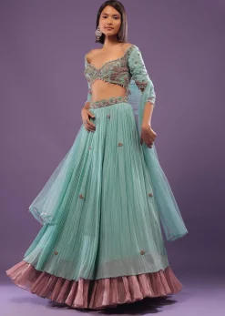 Sky Blue Embroidered Lehenga In Georgette