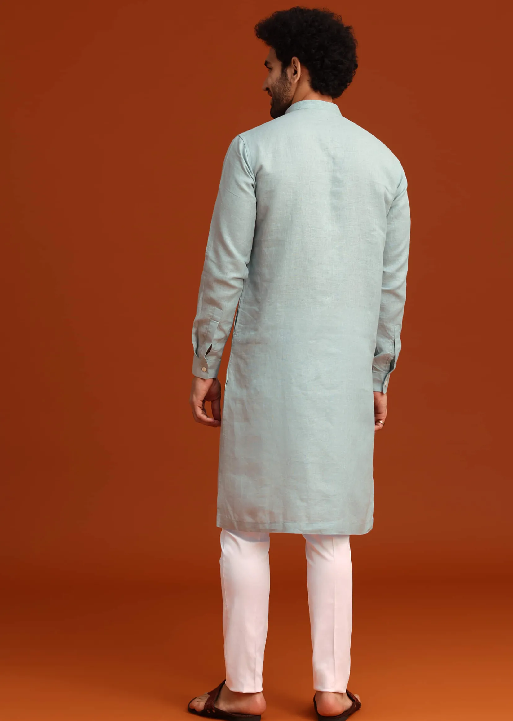 Sky Blue Floral Hand Embroidered Kurta And Pant Set