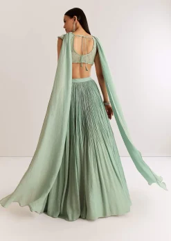Sky Blue French Tissue Choli Set With Cutdana Moti And Beads