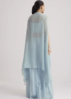Sky Blue Georgette Palazzo Set With Embroidered Cape