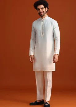 Sky Blue Indo-Western And Kurta Set In Silk With French Knots