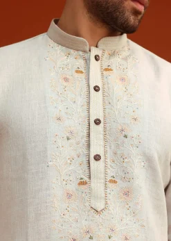 Sky Blue Kurta Set With Floral Thread Embroidery