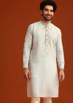 Sky Blue Kurta Set With Floral Thread Embroidery