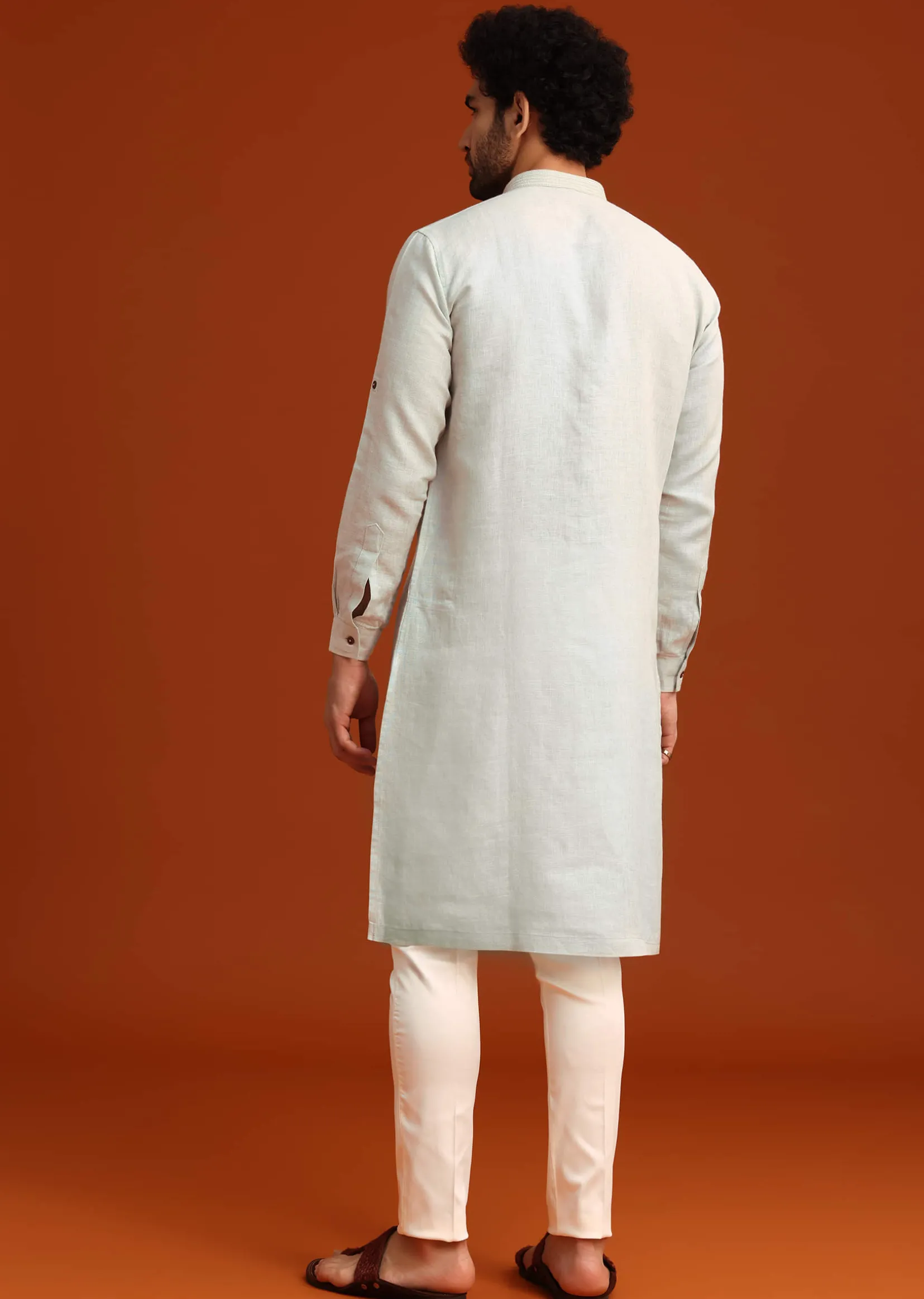Sky Blue Kurta Set With Floral Thread Embroidery