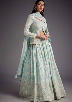 Sky Blue Lucknowi Work Lehenga Set