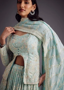Sky Blue Lucknowi Work Lehenga Set