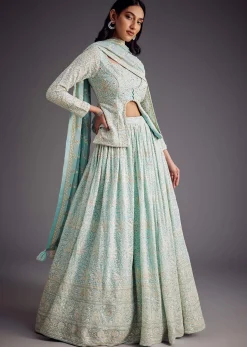 Sky Blue Lucknowi Work Lehenga Set