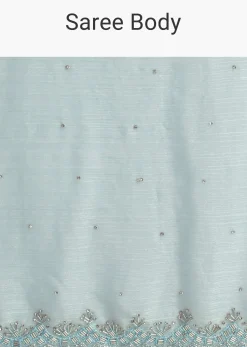 Sky Blue Saree With Cutdana Border And Unstitched Blouse