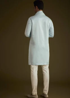 Sky Blue Silk Blend Kurta Set With Mirror Work