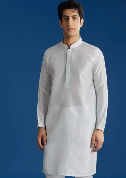 Sky Blue Silk Embroidered Jacket Kurta Set