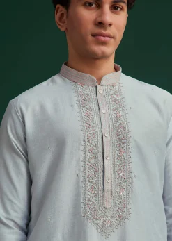 Sky Blue Silk Hand Embroidered Kurta Set