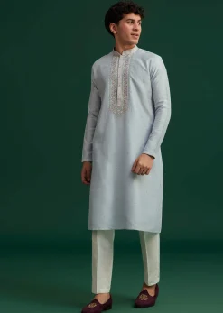 Sky Blue Silk Hand Embroidered Kurta Set