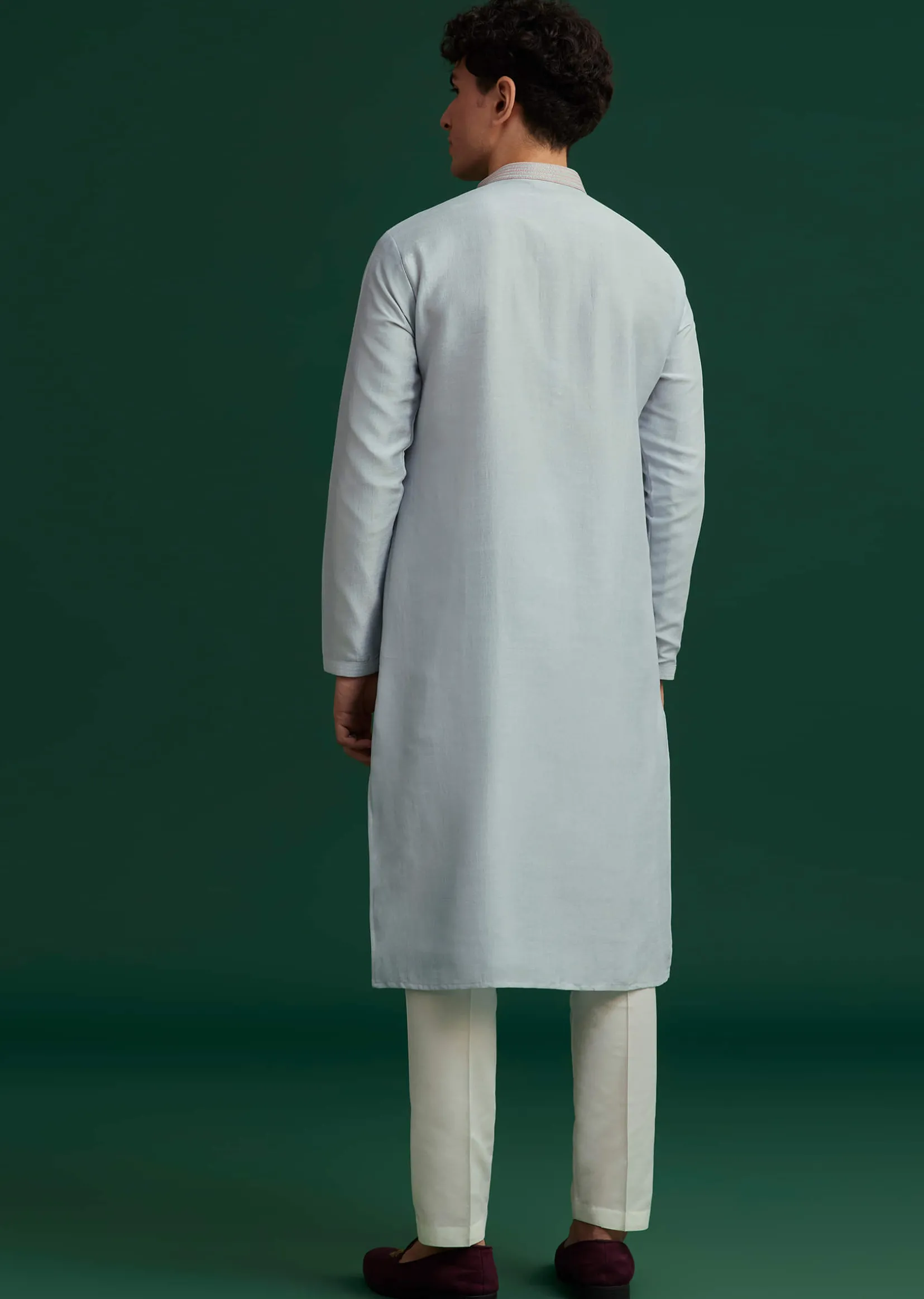 Sky Blue Silk Hand Embroidered Kurta Set