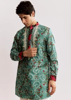 Sky Blue Silk Kurta Set With Bandhani Print