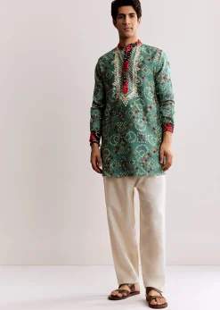 Sky Blue Silk Kurta Set With Bandhani Print