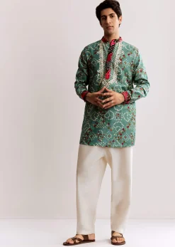 Sky Blue Silk Kurta Set With Bandhani Print