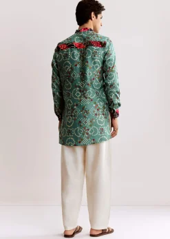 Sky Blue Silk Kurta Set With Bandhani Print