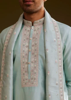 Sky Blue Silk Kurta Set With Embroidered Dupatta