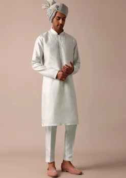 Sky Blue Silk Sherwani With Exquisite All-Over Embroidery