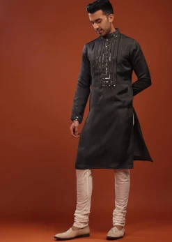 Slate Grey Festive Kurta In Mini Silk With A Cocktail Look