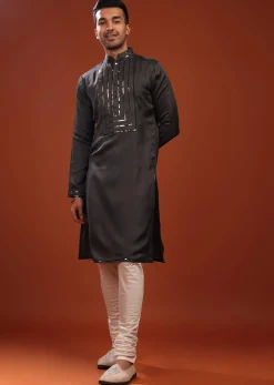 Slate Grey Festive Kurta In Mini Silk With A Cocktail Look
