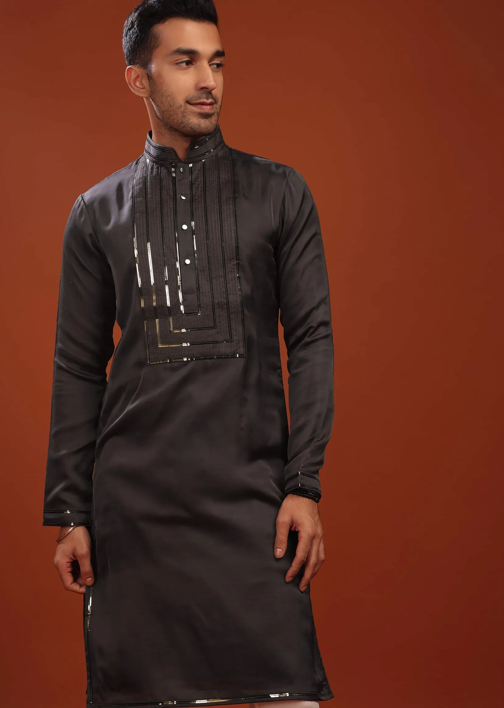 Slate Grey Festive Kurta In Mini Silk With A Cocktail Look