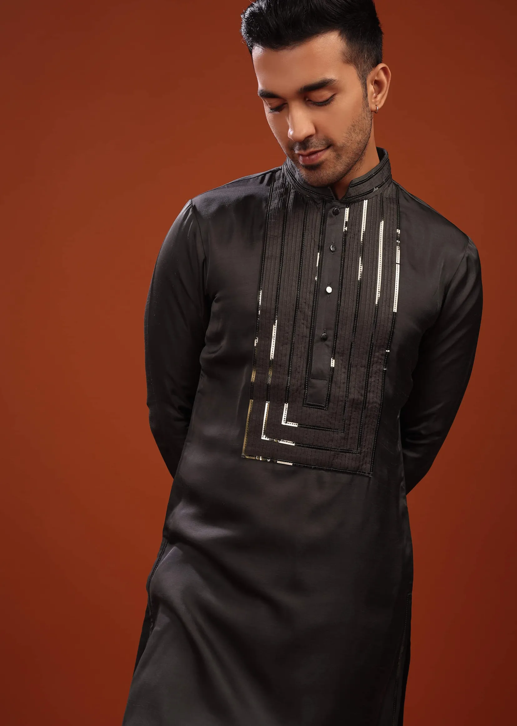 Slate Grey Festive Kurta In Mini Silk With A Cocktail Look