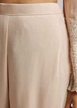 Soft Peach Beaded Kurti Pant Set With Dupatta